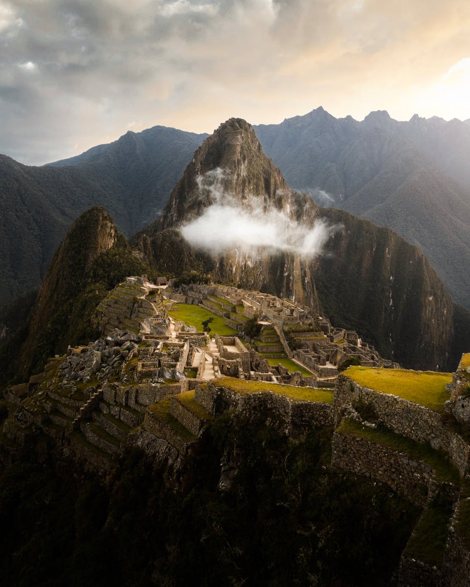 Explore the stunning aerial perspective of Machu Picchu, a renowned Incan citadel in Peru.